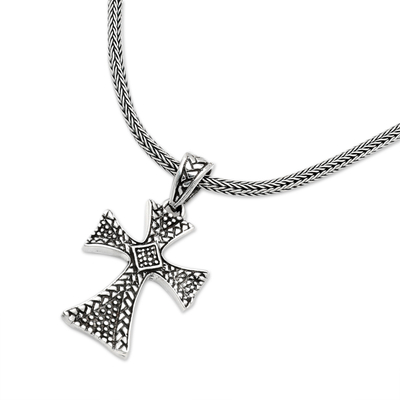 Sterling silver cross necklace, 'Christianity' - Silver Maltese Cross Necklace