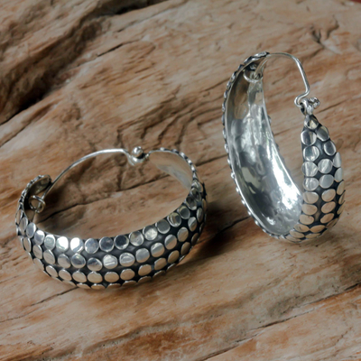 Sterling silver hoop earrings, 'Festive Harvest' - Artisan Crafted Sterling Silver Hoop Earrings