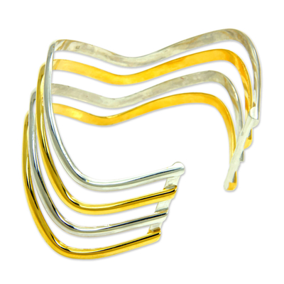 Manschettenarmband mit goldenem Akzent, 'Wakatobi Wave', 'Wakatobi - Manschettenarmband aus Sterlingsilber mit Goldakzent