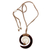 Wood pendant necklace, 'Hypnotic Borneo' - Hand Carved Wood and Bone Macrame Necklace