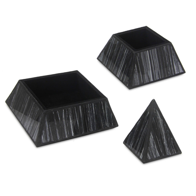 Kasten aus rückseitig lackiertem Glas - Schwarze und silberne Pyramidenbox