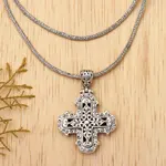 Sterling silver cross necklace, 'Glorious Faith' - Ornate Sterling Silver Cross Necklace from Bali