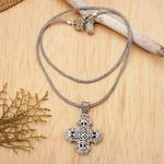 Sterling silver cross necklace, 'Glorious Faith' - Ornate Sterling Silver Cross Necklace from Bali