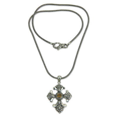 Citrin-Kreuz-Halskette - Handgefertigte balinesische Citrin-Kreuz-Halskette