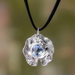 Blue topaz pendant necklace, 'Frog Prince' - Artisan Crafted Blue Topaz Frog Necklace