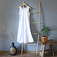 Sleeveless Knee-length Cotton Dress from Bali,'Cool White'