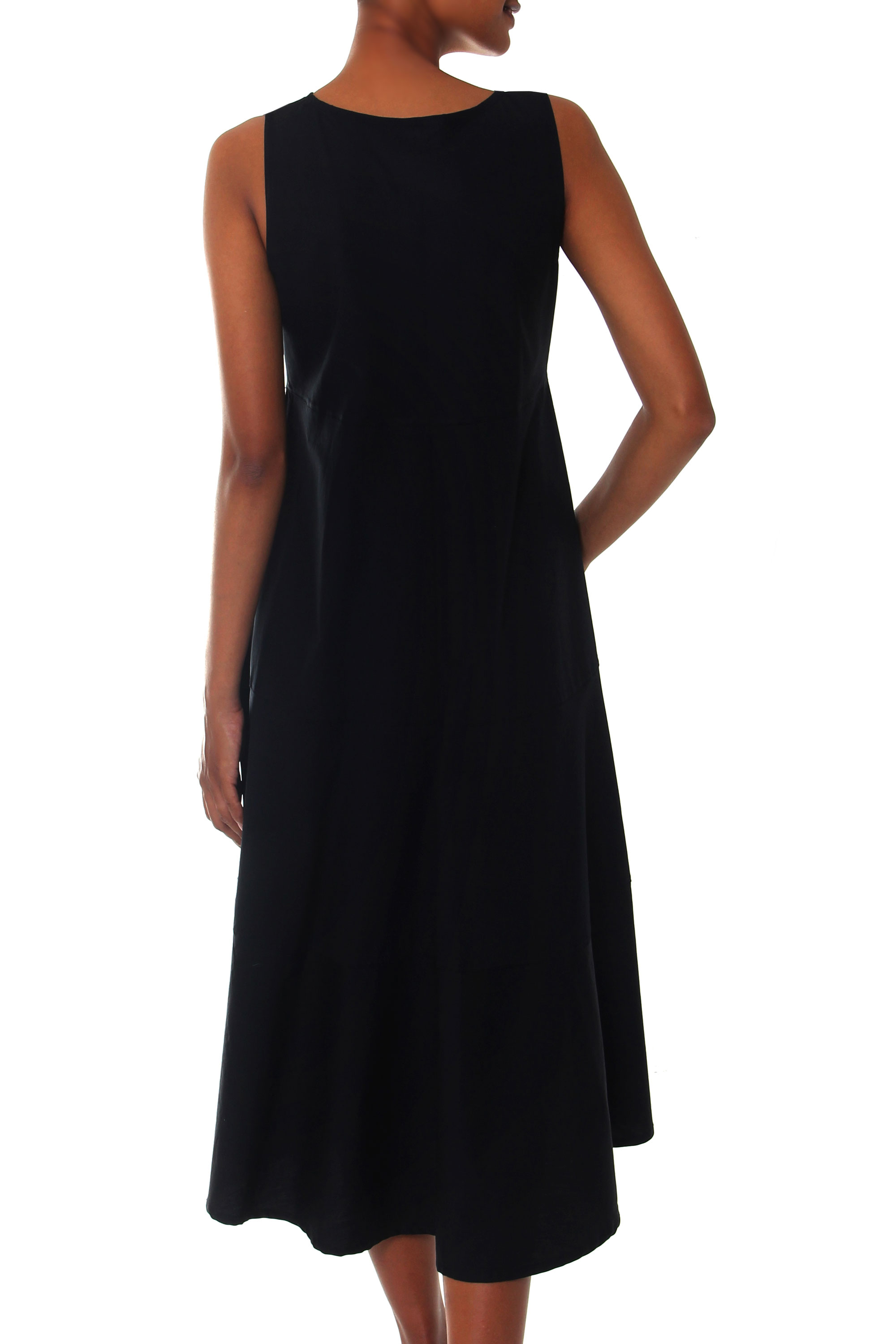 UNICEF Market | Classic Black Sleeveless Midi Cotton Dress from Bali ...