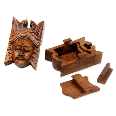 Wood puzzle box, 'Balinese Legong Dancer' - Balinese Puzzle Box