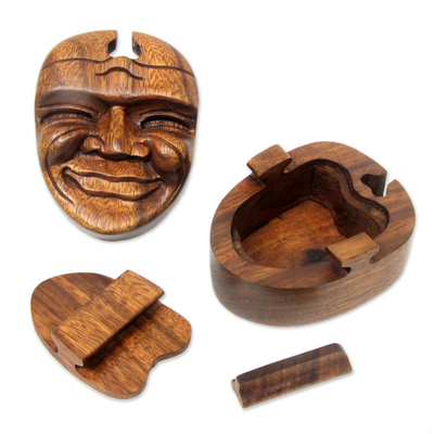 Wood puzzle box, 'Happy Father' - Hand Carved Balinese Puzzle Box