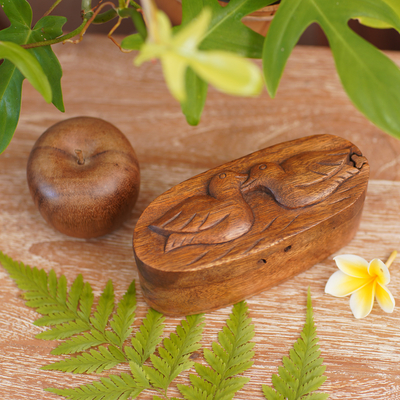 Wood puzzle box, 'Duckling Romance' - Duck Theme Wood Puzzle Box