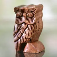 Wood puzzle box, 'The Owl's Secret' - Unique Hand Crafted Artisan Wood Puzzle Box