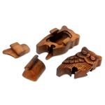 Wood puzzle box, 'The Owl's Secret' - Owl Theme Wood Puzzle Box