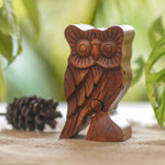 Wood puzzle box, 'The Owl's Secret' - Owl Theme Wood Puzzle Box