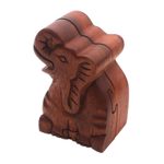 Wood puzzle box, 'Elephant Secret' - Elephant Theme Wood Puzzle Box