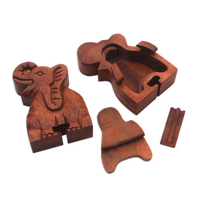 caja de rompecabezas de madera - Caja de rompecabezas de madera con tema de elefante