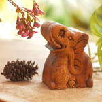Wood puzzle box, 'Elephant Secret' - Elephant Theme Wood Puzzle Box
