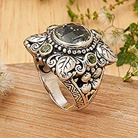 Prasiolite and peridot flower ring, 'Nature's Splendor'