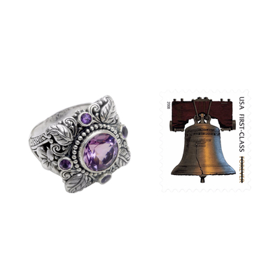 Amethyst-Blumenring - Ring aus Amethyst und Sterlingsilber mit 3,4 Karat