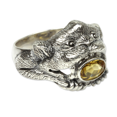 Silver and Citrine Monkey Theme Ring