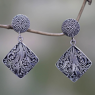 Sterling silver dangle earrings, 'Island Rain' - Silver Granule Earrings