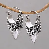 Sterling silver hoop earrings, 'Bali Origin' - Ornate Balinese Hoop Earrings