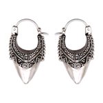 Sterling silver hoop earrings, 'Bali Origin' - Ornate Balinese Hoop Earrings