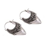 Sterling silver hoop earrings, 'Bali Origin' - Ornate Balinese Hoop Earrings