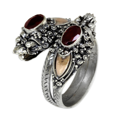Gold accent garnet wrap ring, 'Twin Dragon' - Gold Accent Garnet Dragon Ring