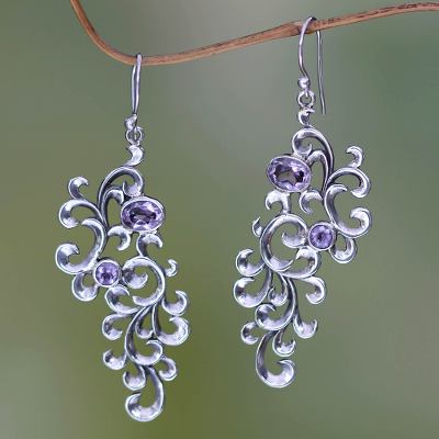 Amethyst dangle earrings, 'Tropical Wisteria' - SIlver Arabesque Earrings with Amethyst