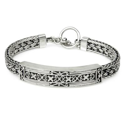 Sterling silver braided bracelet, 'Tabanan' - Braided Silver Medallion Bracelet