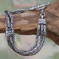 Sterling silver link bracelet, 'Temple Paradise'