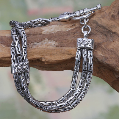 Sterling silver link bracelet, 'Temple Paradise' - Triple Braid Silver Bracelet