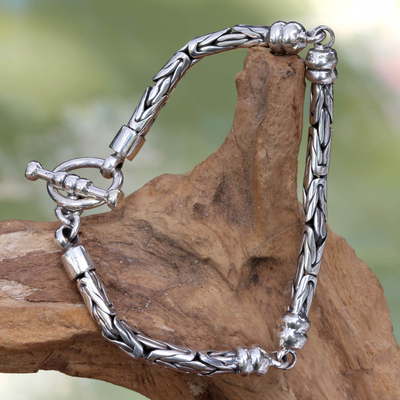 Sterling silver link bracelet, 'Borobudur' - Bali Sterling Bracelet