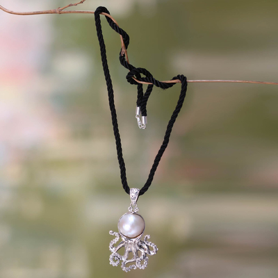 collar con colgante de perlas cultivadas - Perla sobre colgante de plata esterlina sobre collar de seda