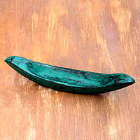 Wood catchall, 'Vintage Green Canoe' - Green Hand Carved Boat Theme Catchall