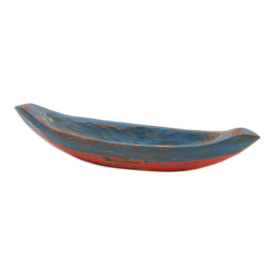 Cajón de madera - Tema de barco balinés tallado a mano azul comodín