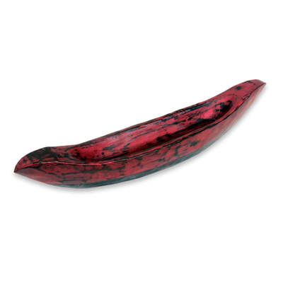 Red Hand Carved Boat Theme Catchall from Bali