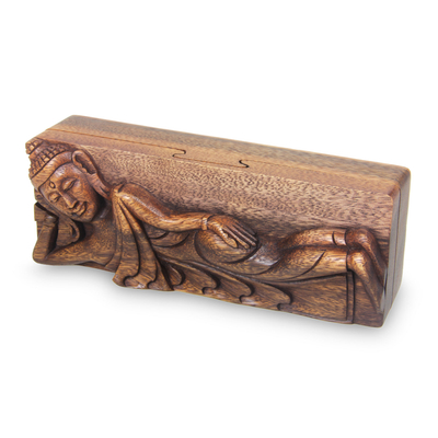 Wood puzzle box, 'Reclining Buddha' - Buddha Theme Puzzle Box