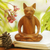 Wood sculpture, 'Ginger Cat Does Yoga' - Lotus Position Yoga Cat Carving