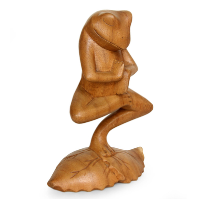 Wood sculpture, 'Yoga Tree Pose Frog' - Hand Carved Animal Theme Wood Sculpture