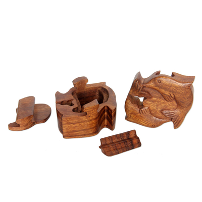 caja de rompecabezas de madera - Caja rompecabezas de madera balinesa tallada a mano