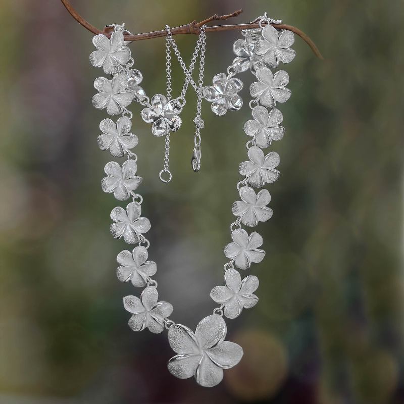 Elegant Silver Floral Necklace 925 Sterling Silver Elegant Moissanite Floral Necklace With  main image 4