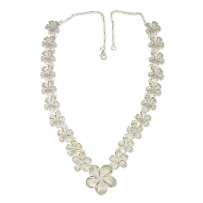 Sterling silver flower necklace, 'Frangipani Glam' - Floral Sterling Silver Necklace