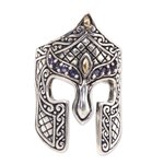 Men's gold accent iolite ring, 'Warrior' - Gold Accent Etruscan Warrior Ring with Iolite