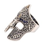Men's gold accent iolite ring, 'Warrior' - Gold Accent Etruscan Warrior Ring with Iolite