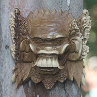 Wood mask, 'Wicked Demon' - Balinese Acacia Wood Celuluk Mask