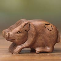 Wood puzzle box, 'Little Pig' - Handmade Puzzle Box