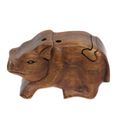 Wood puzzle box, 'Little Pig' - Handmade Puzzle Box