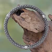 Pulsera de plata de ley, 'Sabiduría de la serpiente' - Brazalete de plata de ley trenzado balinés