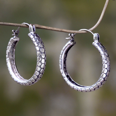 Sterling silver hoop earrings, 'Moon Orbits' - Balinese Handcrafted Silver Hoop Earrings